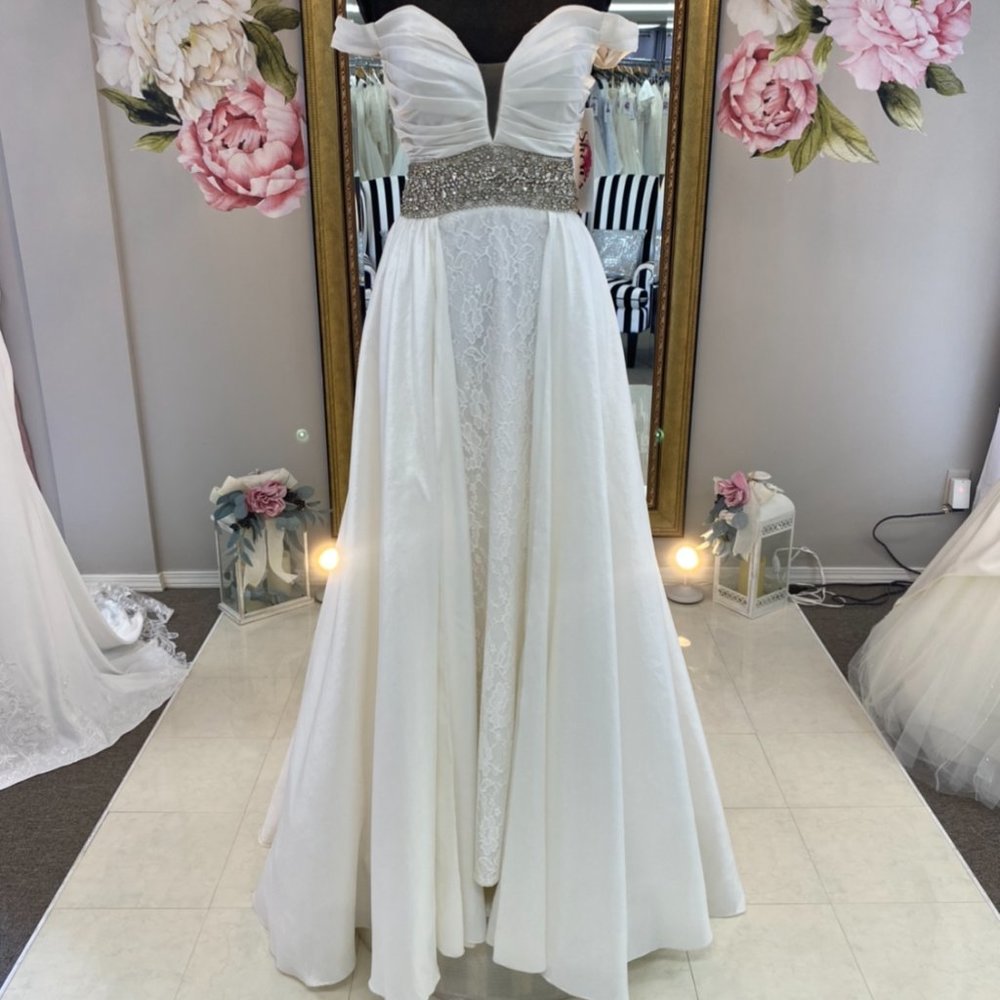 White Lace & Satin Formal Dress